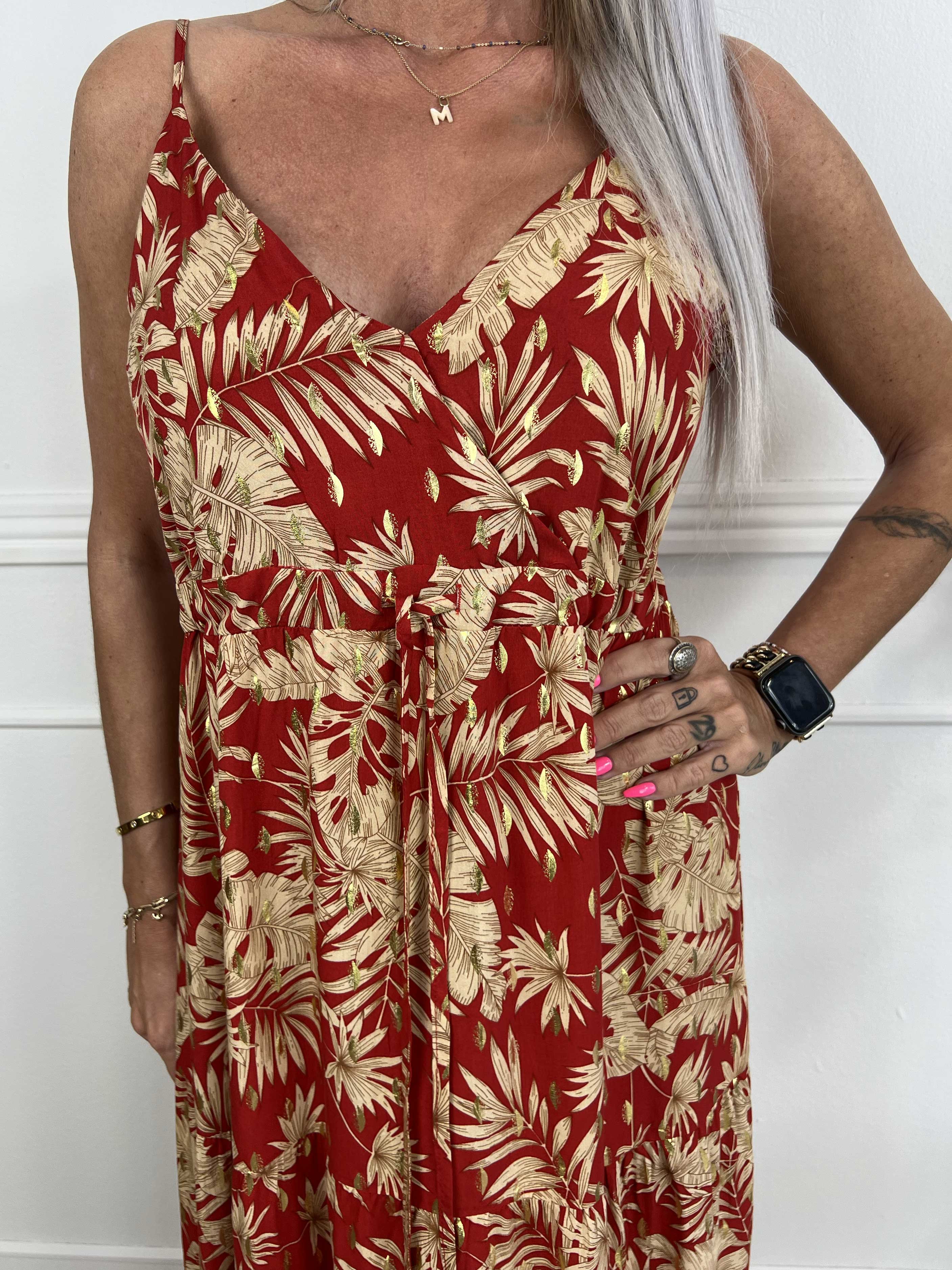 Lucie Palm - Klänning i viskos med palmtryck och v-ringning